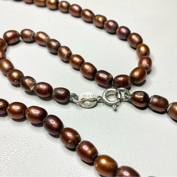 Sajen Sterling Pearl Carnelian Carved Pendant Necklace Combo - Picture 3 of 8